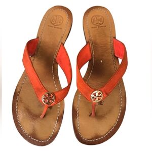 Tory Burch Orange Leather Thong Sandals Sz 10